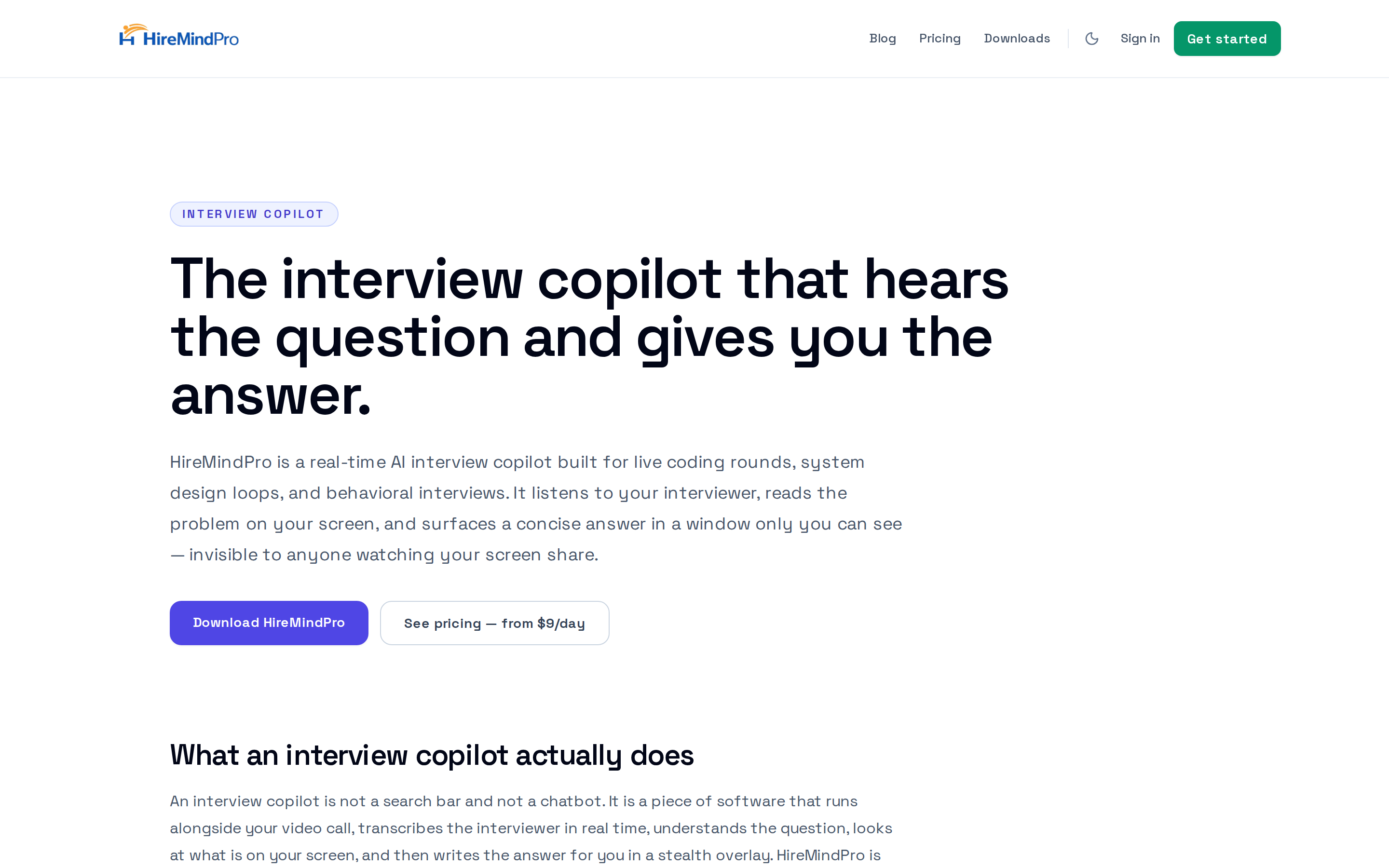 Interview Copilot overview and Download/Pricing CTAs